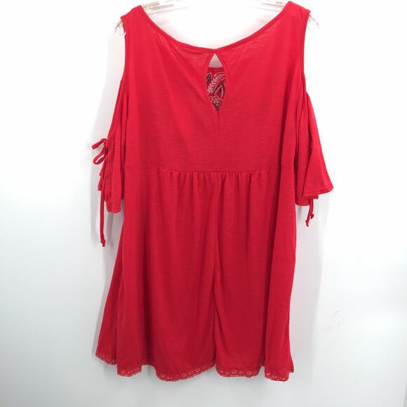 Fourteenth Place Womens Cold Shoulder Embroidery Blouse Red Plus Size 2X NWT - Picture 4 of 8
